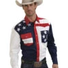 Roper Men's Americana Collection Stars And Stripes Print Long Sleeve Pearl Snap Western Shirt -Cheap Cowboy Form Store 0924J6 U9 P1