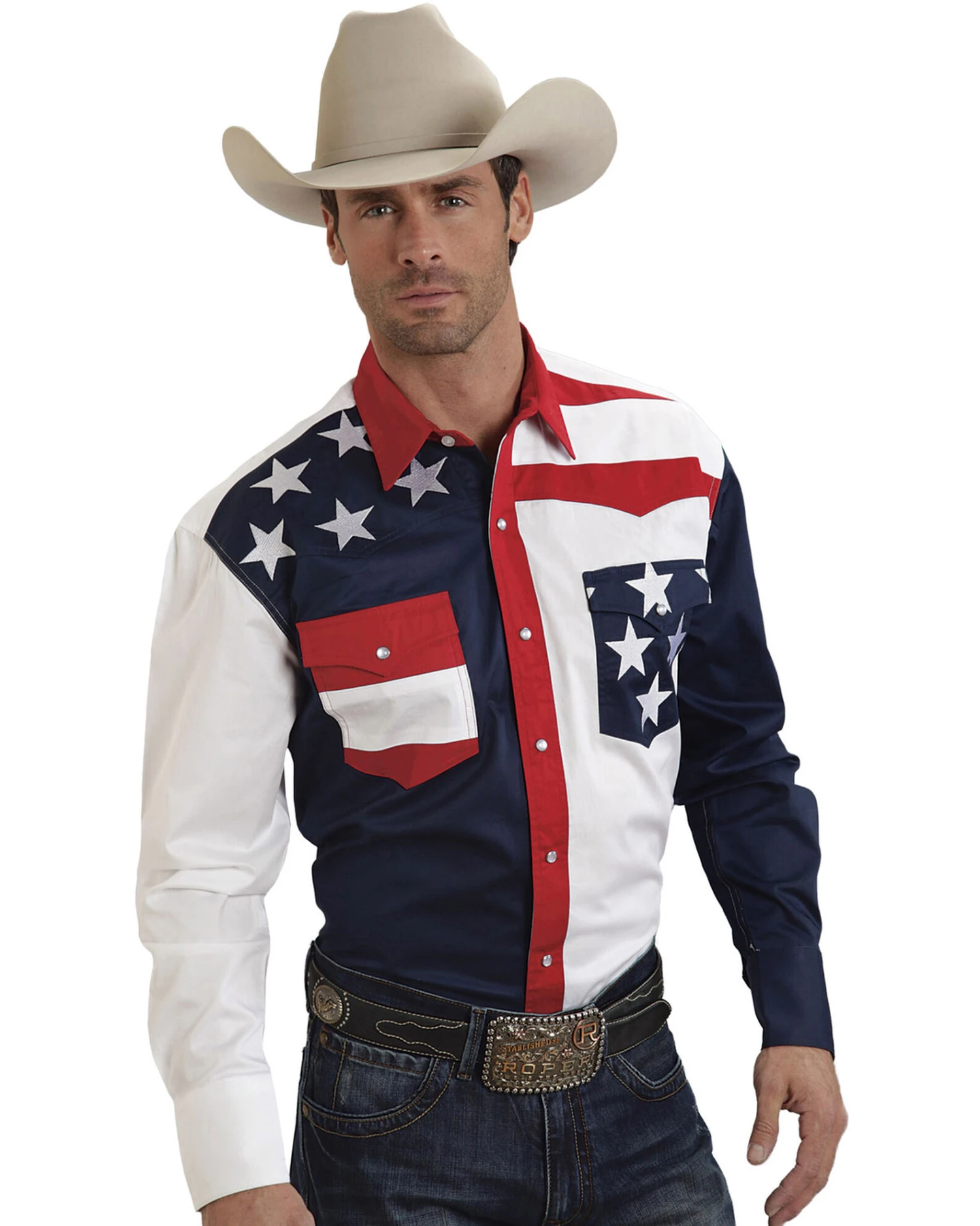Roper Men's Americana Collection Stars And Stripes Print Long Sleeve Pearl Snap Western Shirt 3 Roper Men's Americana Collection Stars And Stripes Print Long Sleeve Pearl Snap Western Shirt