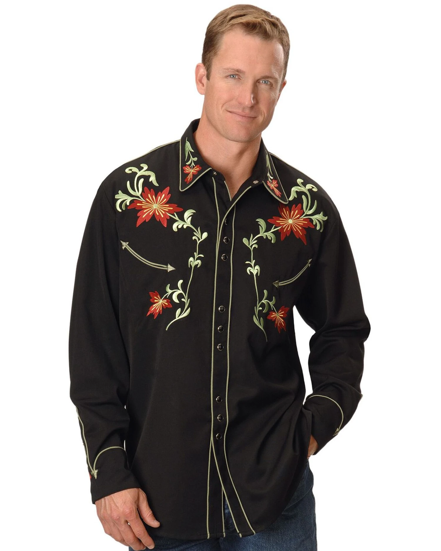 Scully Men's Floral Embroidered Vintage Long Sleeve Snap Western Shirt 4 Scully Men's Floral Embroidered Vintage Long Sleeve Snap Western Shirt - Image 2