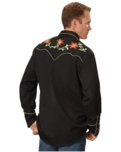 Scully Men's Floral Embroidered Vintage Long Sleeve Snap Western Shirt