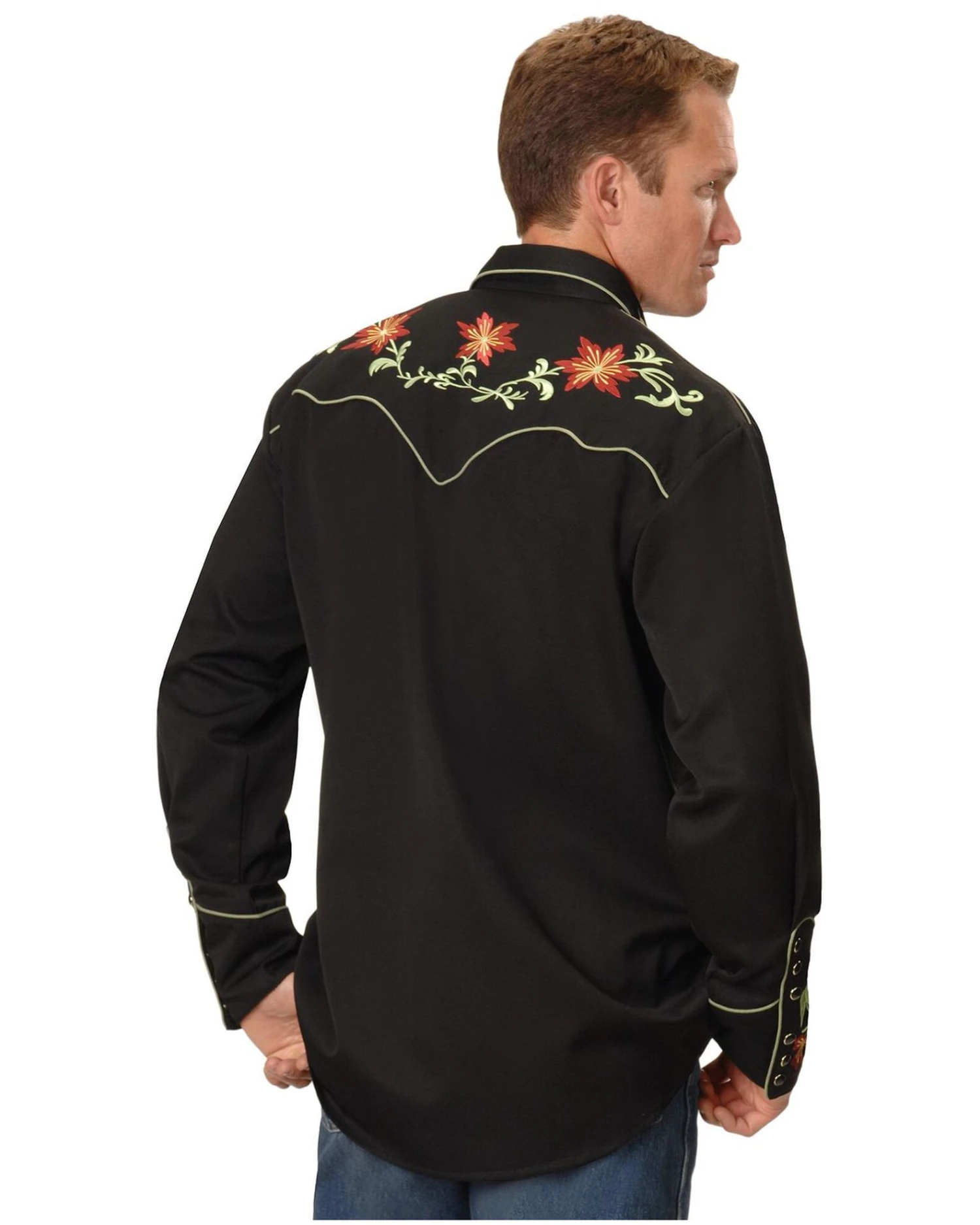 Scully Men's Floral Embroidered Vintage Long Sleeve Snap Western Shirt 3 Scully Men's Floral Embroidered Vintage Long Sleeve Snap Western Shirt