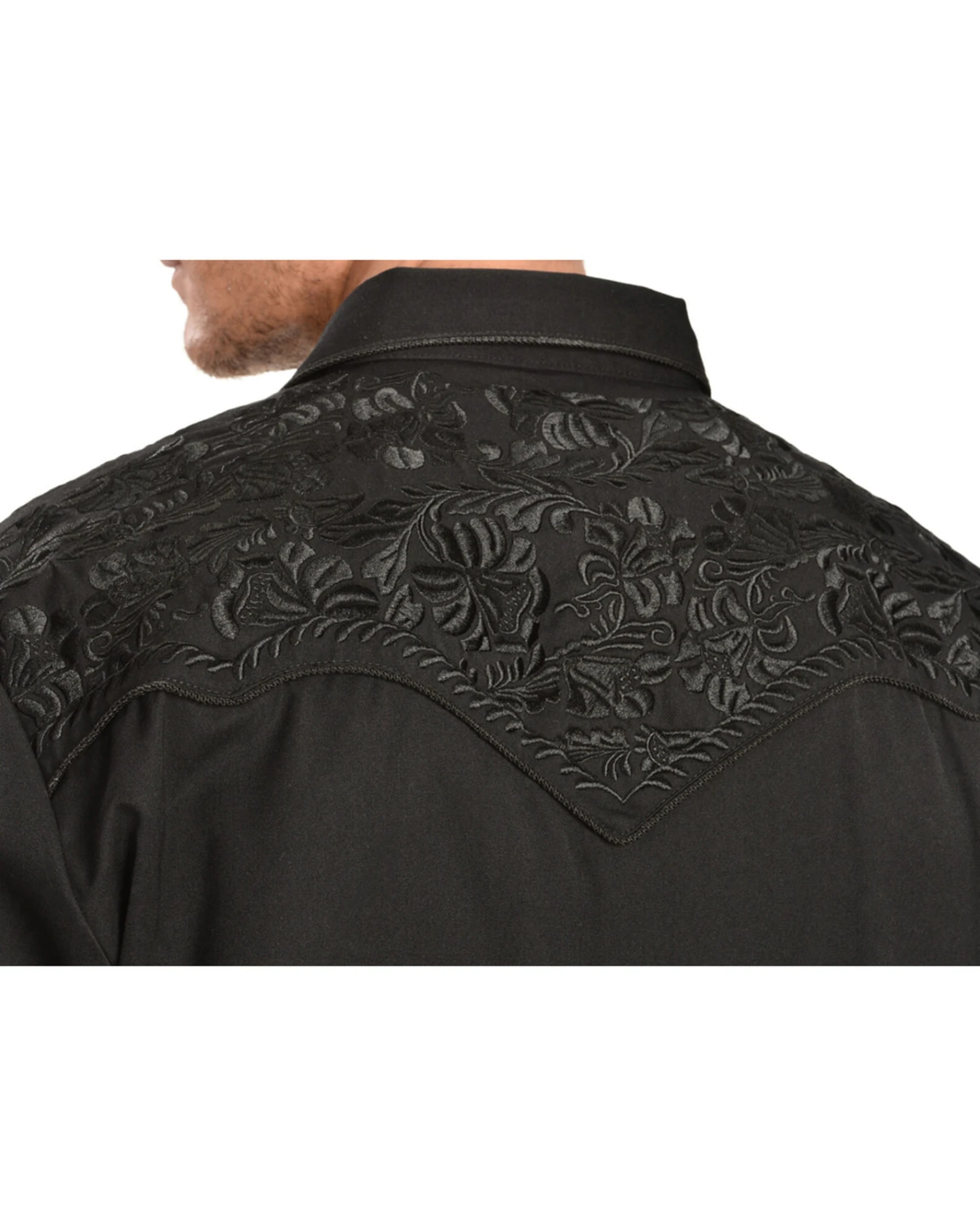 Scully Men's Black Floral Embroidered Retro Long Sleeve Western Shirt 3 Scully Men's Black Floral Embroidered Retro Long Sleeve Western Shirt