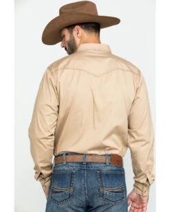 Wrangler Retro Men's Tan Solid Long Sleeve Western Shirt -Cheap Cowboy Form Store 2000292973 280 P3