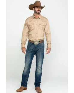 Wrangler Retro Men's Tan Solid Long Sleeve Western Shirt -Cheap Cowboy Form Store 2000292973 280 P7