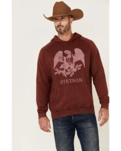 Stetson Men's Red Mineral Wash Distressed Eagle Graphic Hooded Sweatshirt -Cheap Cowboy Form Store 2000354136 400 P1