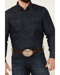 Blue Ranchwear Men's Heavyweight Dark Wash Denim Snap Western Shirt -Cheap Cowboy Form Store 2000359399 401 P4