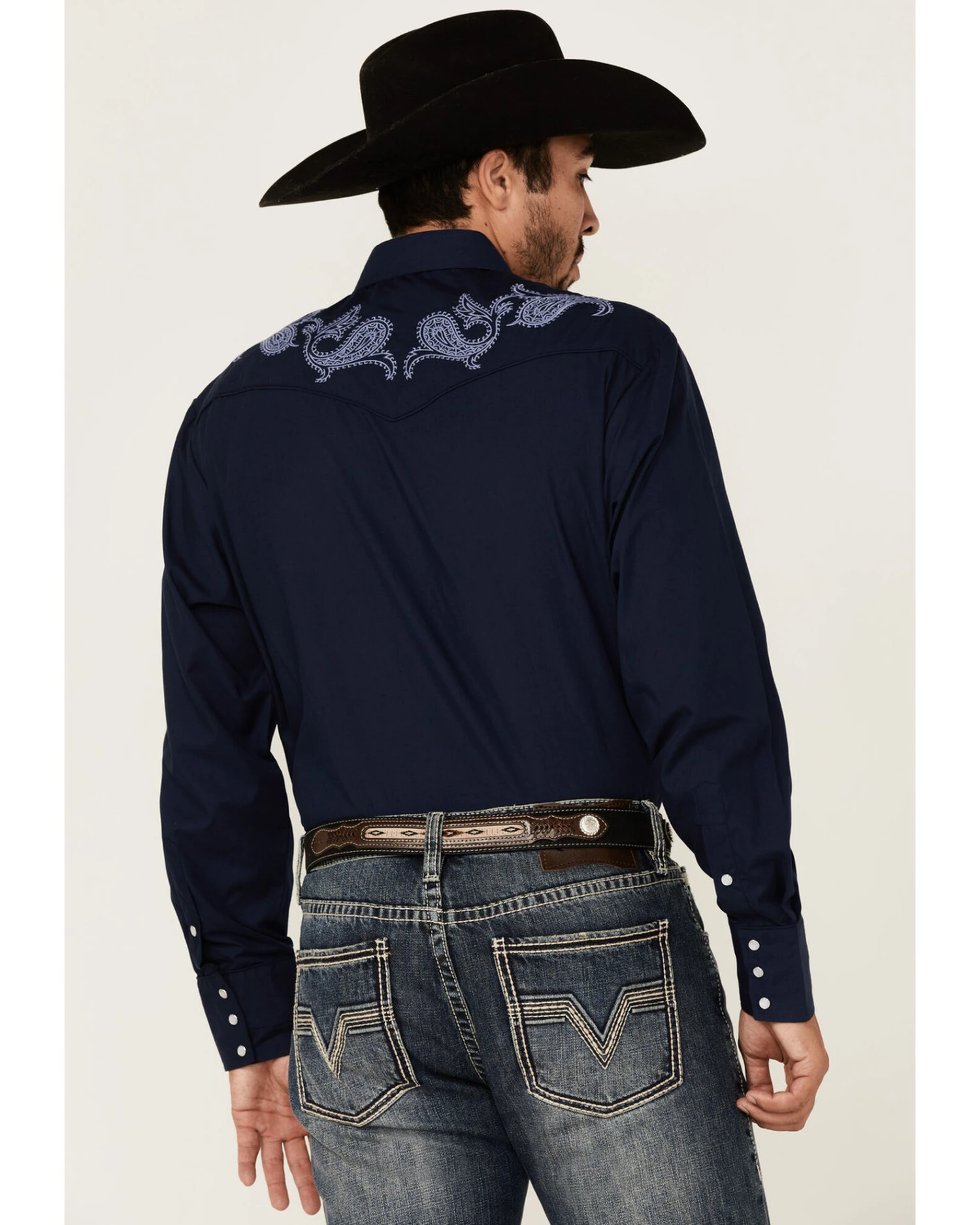 Roper Men's Solid Embroidered Yoke Long Sleeve Pearl Snap Western Shirt 5 Roper Men's Solid Embroidered Yoke Long Sleeve Pearl Snap Western Shirt - Image 3