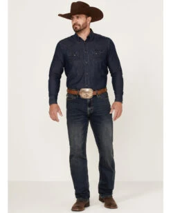 Hooey By Rock & Roll Denim Men's Dark Wash Double Barrel Reflex Stackable Bootcut Jeans