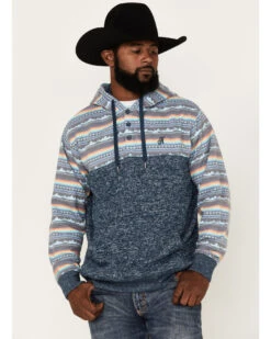 Hooey Men's Southwestern Print Landscape 1/4 Button Hooded Pullover -Cheap Cowboy Form Store 2000370572 410 P1