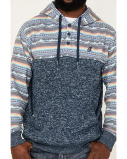 Hooey Men's Southwestern Print Landscape 1/4 Button Hooded Pullover -Cheap Cowboy Form Store 2000370572 410 P3