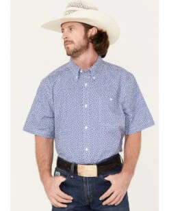 RANK 45 Men's Troubador Geo Print Short Sleeve Button-Down Western Shirt -Cheap Cowboy Form Store 2000374167 400 P1