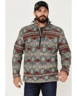 Powder River Outfitters Men's 1/2 Zip Southwestern Print Fleece Sweatshirt -Cheap Cowboy Form Store 2000376231 022 P1