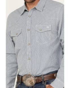 Blue Ranchwear Men's Plaid Print Long Sleeve Western Pearl Snap Shirt -Cheap Cowboy Form Store 2000382807 402 P3