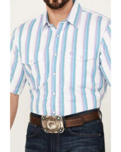 Panhandle Men's Serape Striped Short Sleeve Western Pearl Snap Shirt