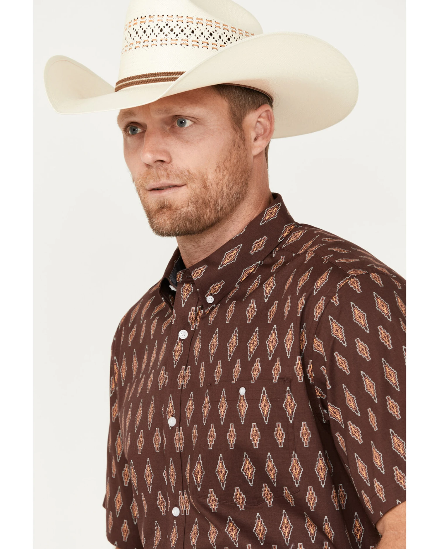 RANK 45 Men's Cash Geo Print Short Sleeve Button-Down Stretch Western Shirt 6 RANK 45 Men's Cash Geo Print Short Sleeve Button-Down Stretch Western Shirt - Image 4