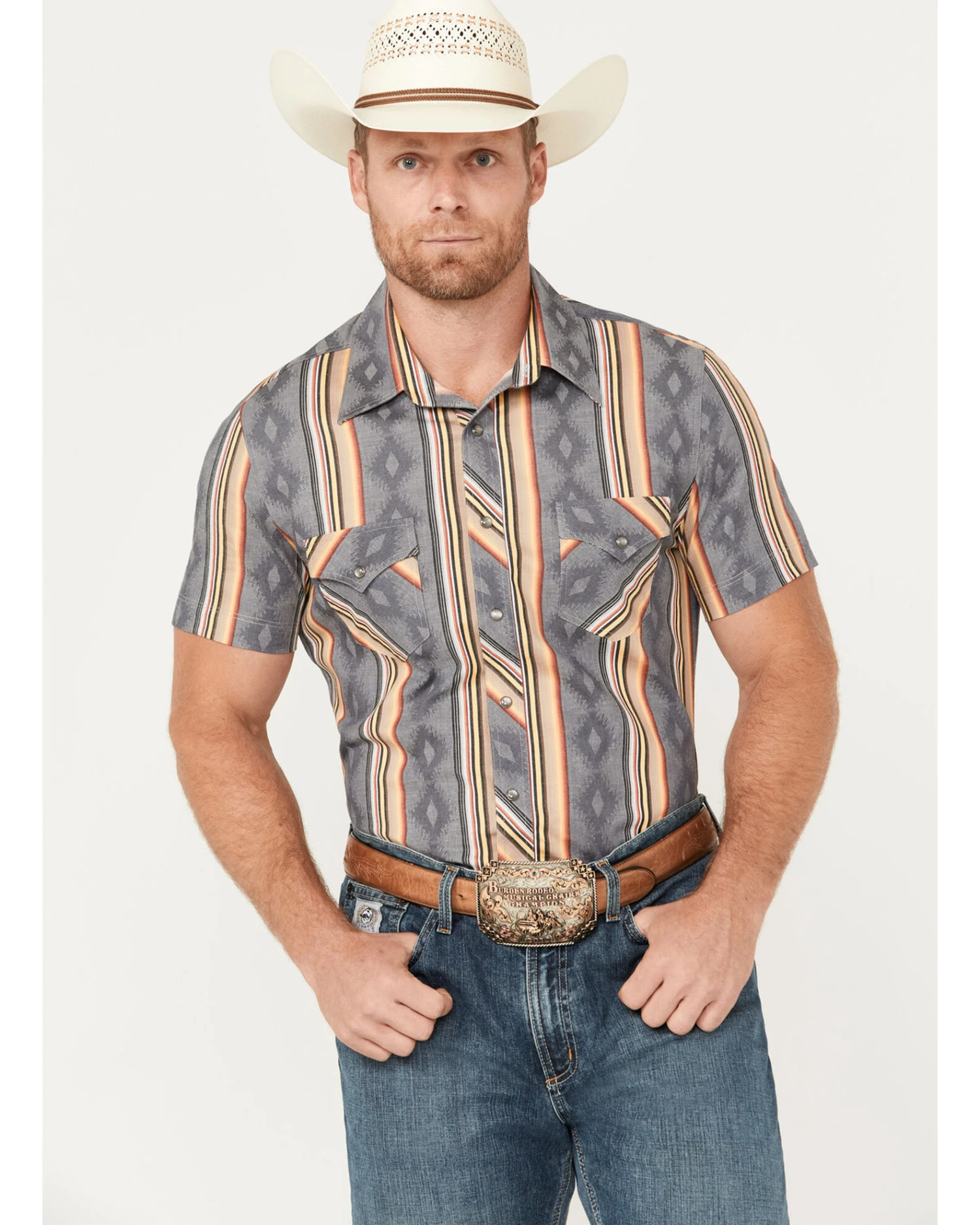 Rock & Roll Denim Men's Serape Striped Print Short Sleeve Stretch Pearl Snap Western Shirt 4 Rock & Roll Denim Men's Serape Striped Print Short Sleeve Stretch Pearl Snap Western Shirt - Image 2