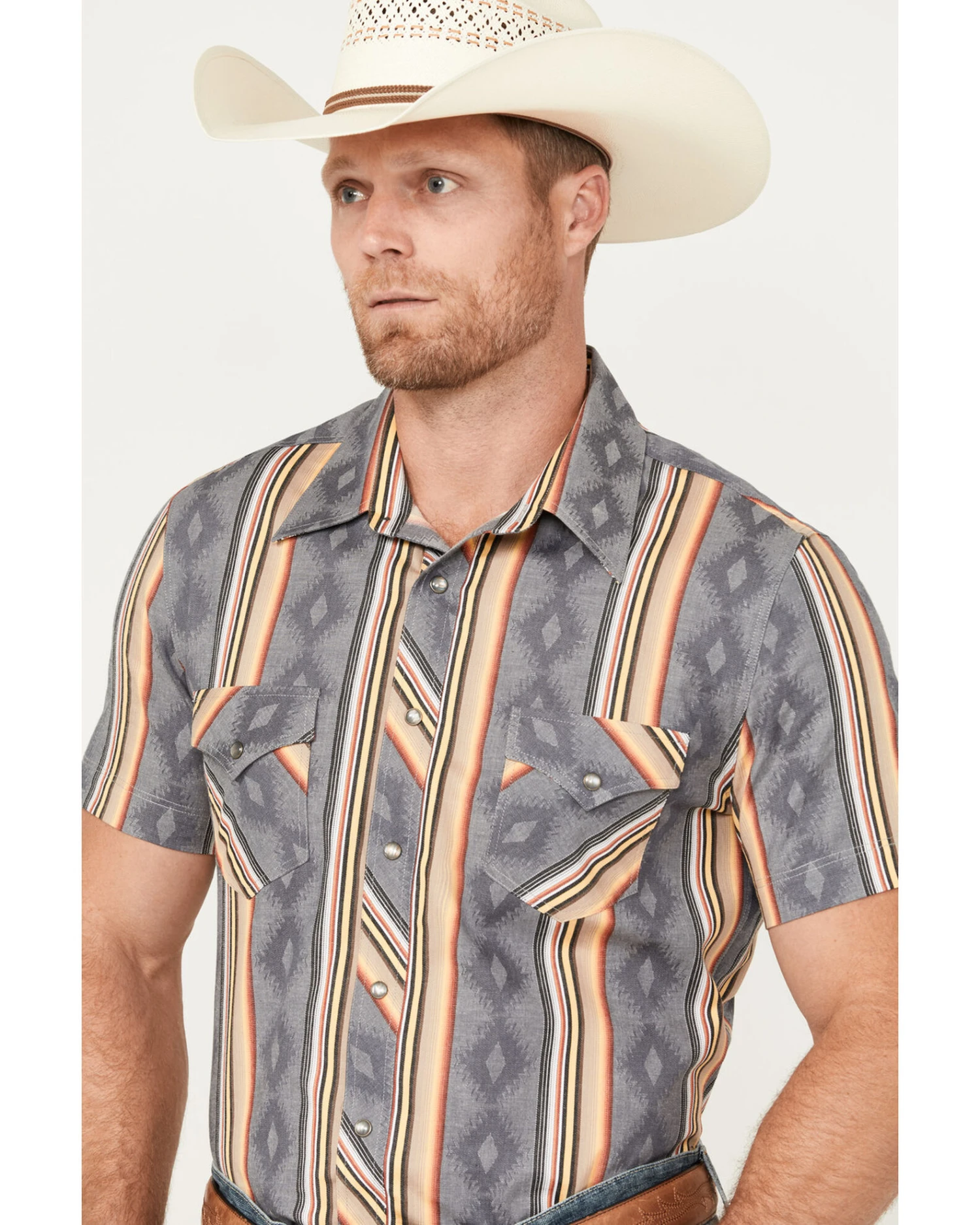 Rock & Roll Denim Men's Serape Striped Print Short Sleeve Stretch Pearl Snap Western Shirt 3 Rock & Roll Denim Men's Serape Striped Print Short Sleeve Stretch Pearl Snap Western Shirt