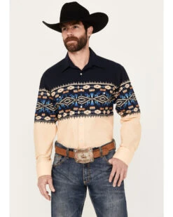 Panhandle Men's Southwestern Print Long Sleeve Western Snap Shirt -Cheap Cowboy Form Store 2000387744 410 P1