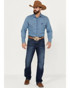 Wrangler Retro Men's Elmont Medium Wash Relaxed Bootcut Stretch Jeans -Cheap Cowboy Form Store 2000394531 414 P1